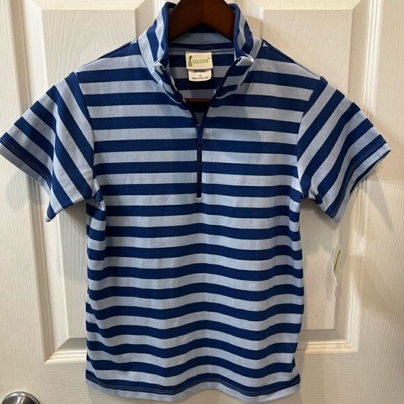 Boys New Blue Striped Polo with zip collar size 9 or 10 - Picture 2 of 12
